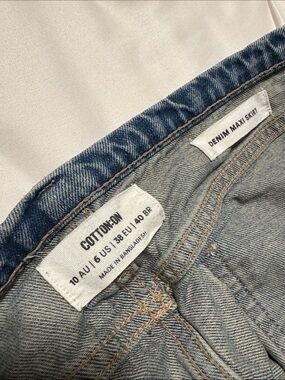 Cotton On Vintage Washed Distressed Blue Denim Maxi Skirt 0060